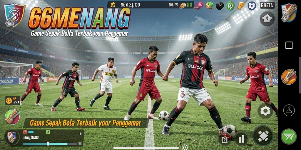 Tangkapan layar gameplay 66MENANG menampilkan aksi sepak bola yang mendebarkan.