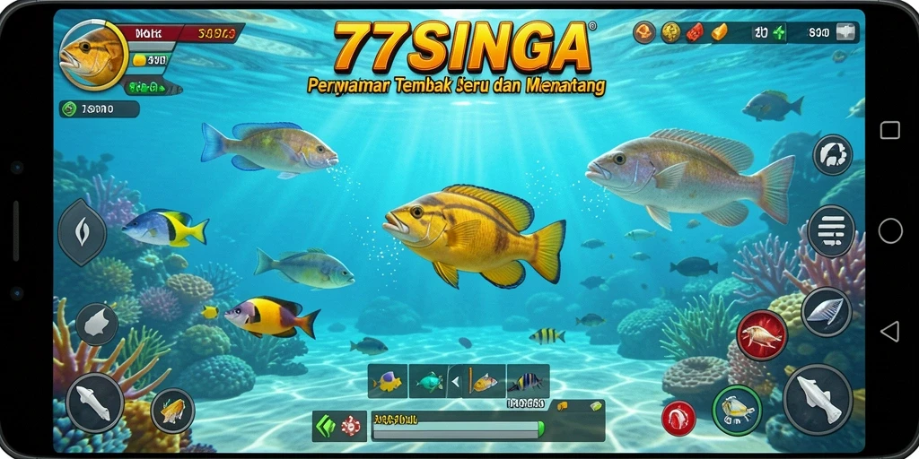 Screenshot 77SINGA menampilkan aksi seru di Tembak Ikan.