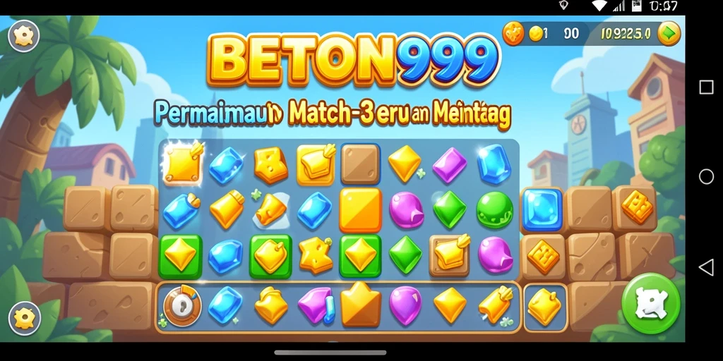 Tampilan gameplay BETON999 dengan keseruan mencocokkan tiga objek.