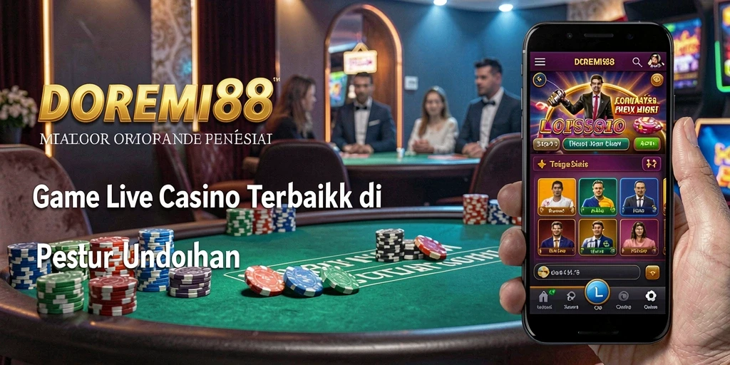 Screenshot gameplay DOREMI88 menampilkan dealer profesional dan aksi permainan yang mendebarkan.