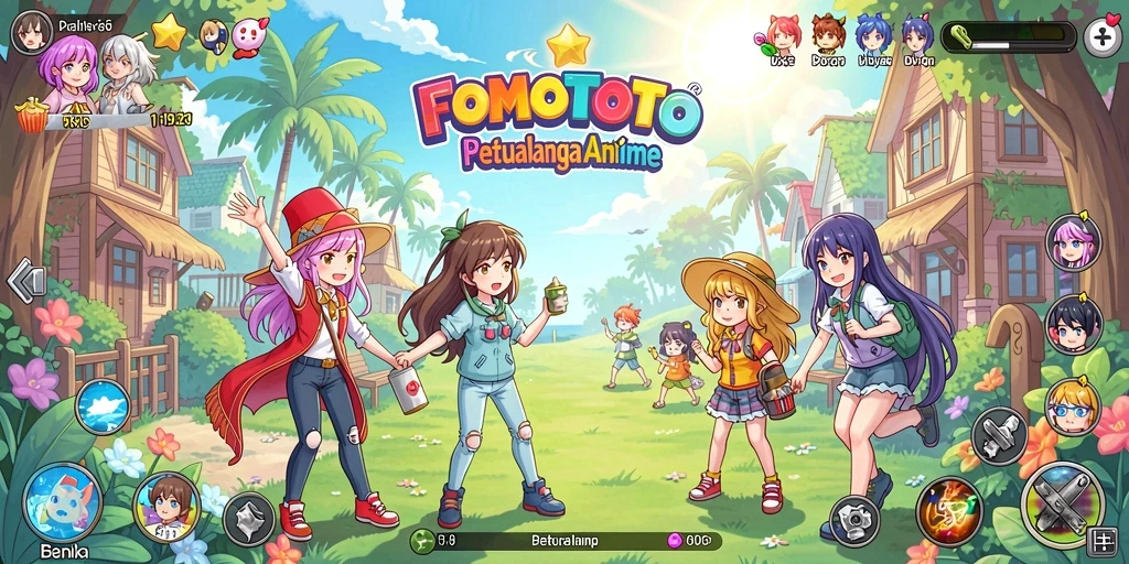 Screenshot gameplay FOMOTOTO menampilkan aksi karakter Anime yang dinamis.