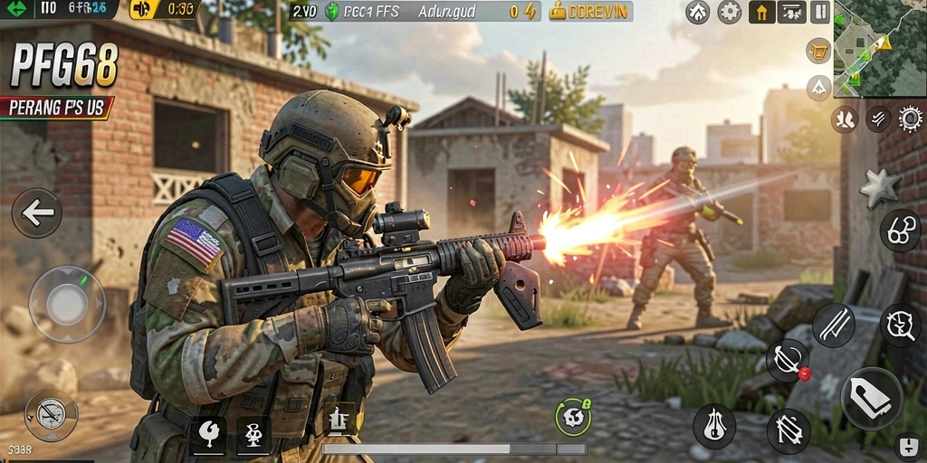 Gameplay PGG68 menampilkan aksi tembak-menembak yang intens dan mendebarkan.