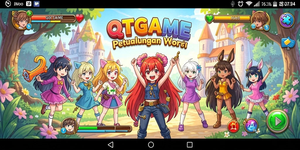 Tampilan gameplay QTGAME menampilkan karakter Anime yang dinamis dan menakjubkan.