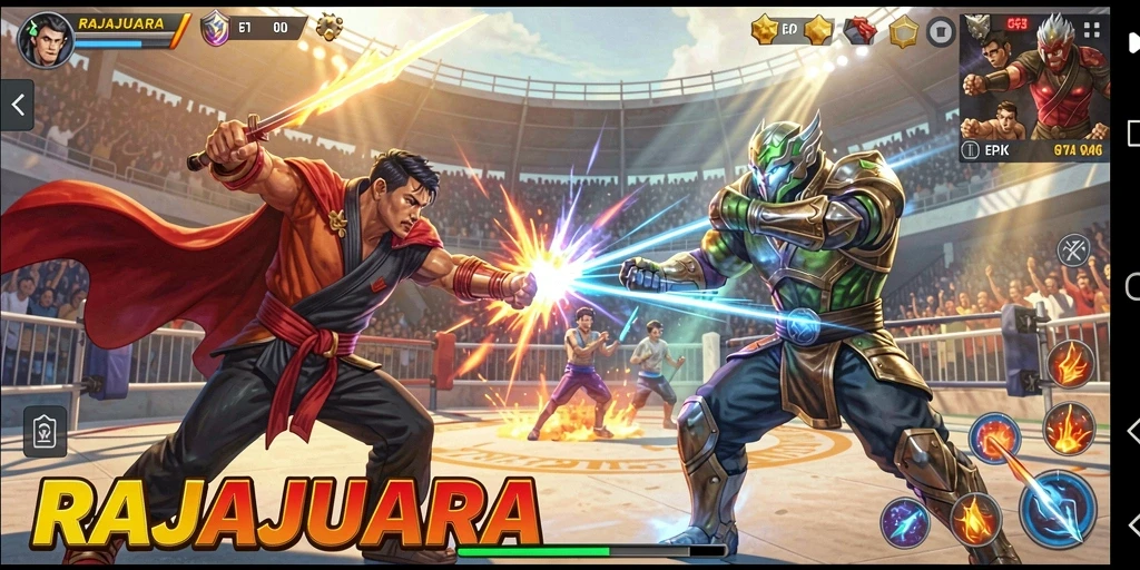 Gameplay menyeruak di arena pertarungan yang mendebarkan.