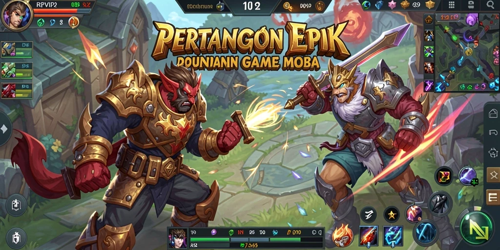 Screenshot utama RPVIP2 menampilkan aksi pertarungan MOBA yang intens.