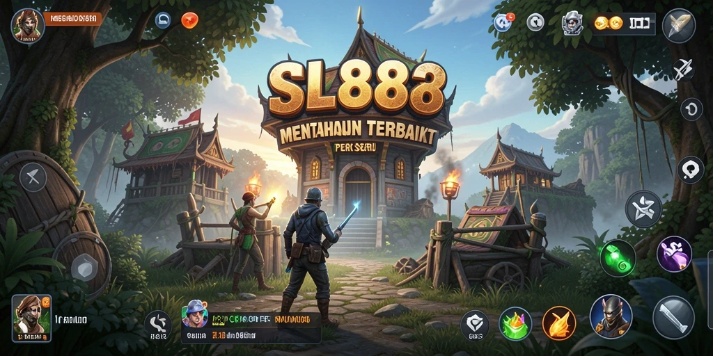 Screenshot utama SL888 menampilkan aksi mendebarkan dalam pertahanan menara.