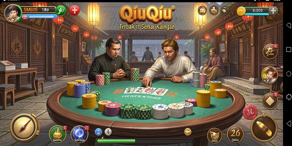 Screenshot SM605 menampilkan aksi seru dalam permainan QiuQiu.