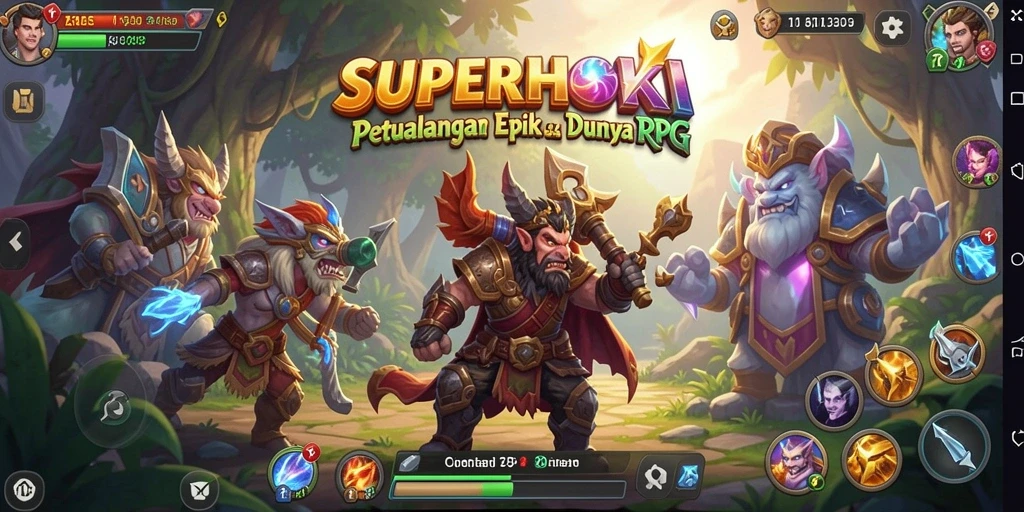 Tangkapan layar gameplay SUPERHOKI yang menampilkan aksi petualangan RPG yang epik.