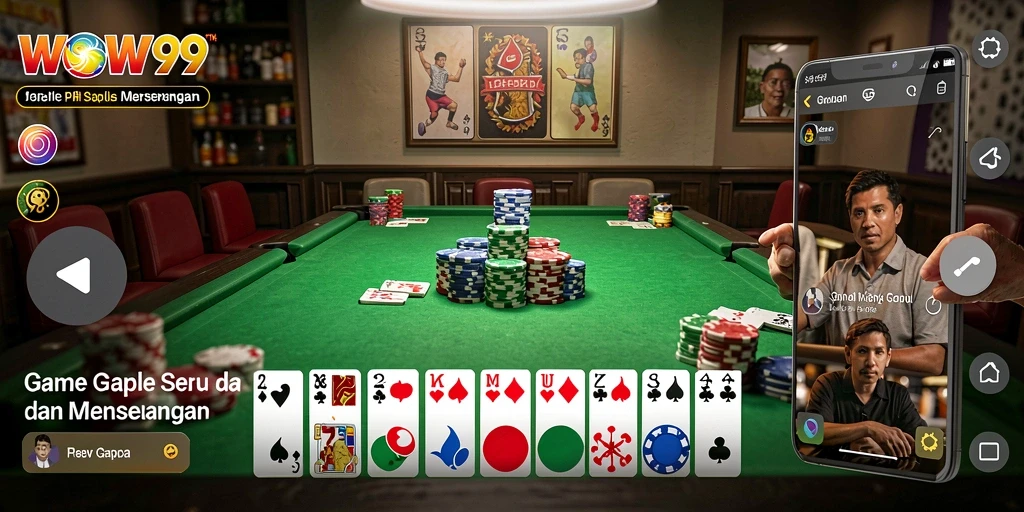 Screenshot gameplay WOW99 menampilkan keseruan bermain Gaple secara online.